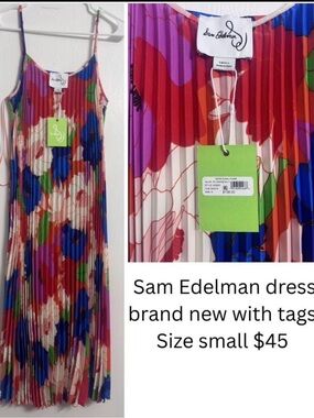 Sam Edelman Pleated Floral Slip Dress in Pink, Red, Blue, Green, Cream